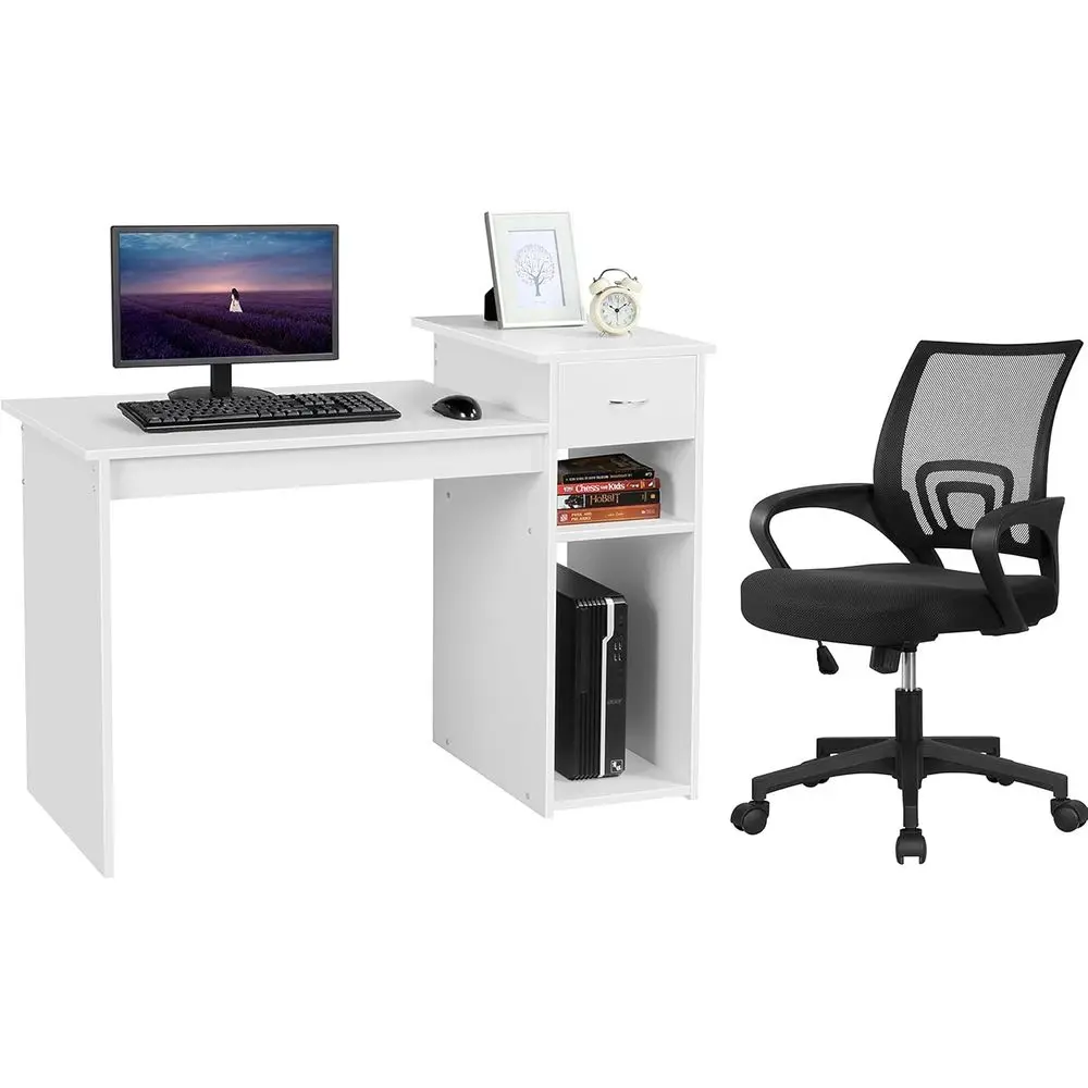 

Ergonomic Desk and Chair Set, 44 Adjustable Height Office Desk with Mesh Chair, White and Black