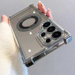 Luxury Plating For Magsafe Transparent Case For Samsung Note 20 S23 FE S25 S24 Ultra S22 Plus S21 FE Shockproof Back Phone Cover