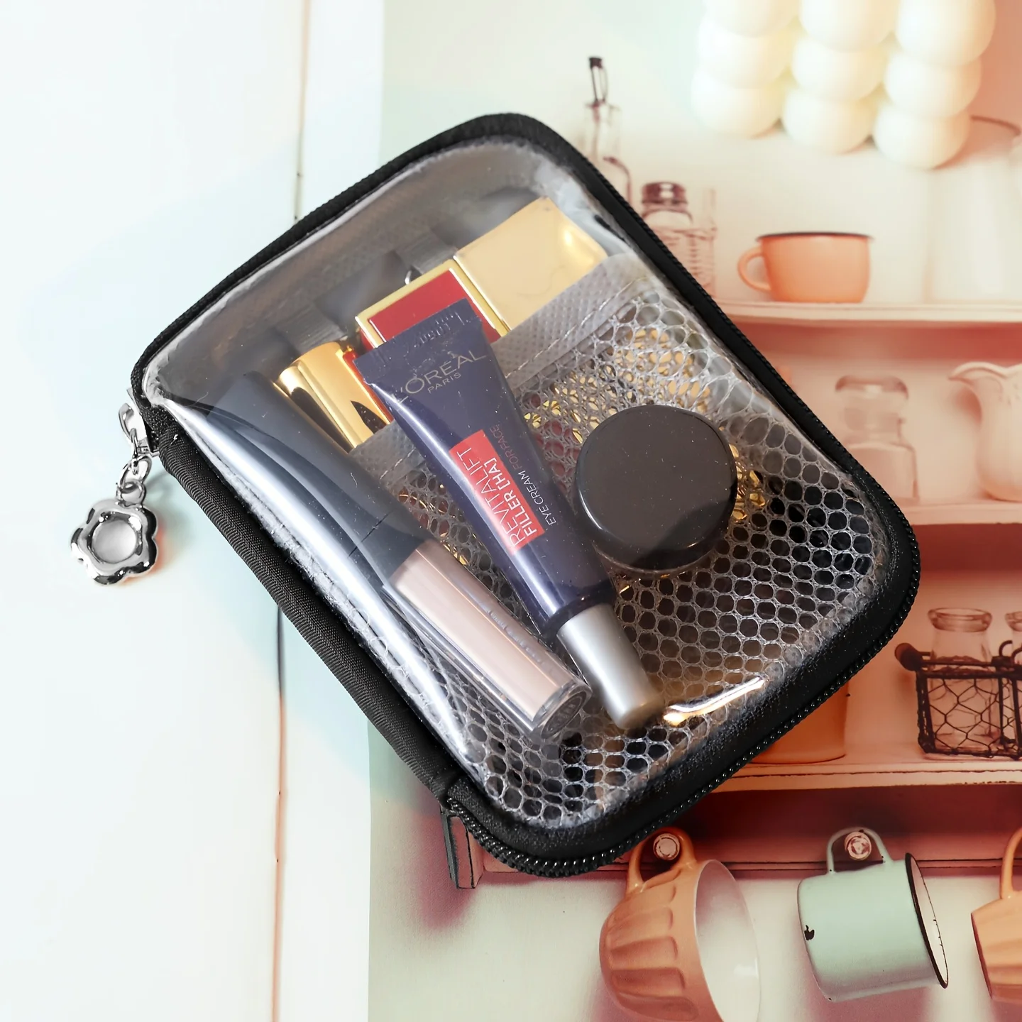 PVC Clear Desktop Storage Bag Waterproof Large Capacity Multi-Functional Hard Shell Organizer for Cosmetics & Desk Supplies