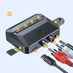 Bluetooth 5.3 Audio Receiver Wireless NFC Audio Adapter U-disk TF Card Stereo Music Receiver AUX 3.5mm RCA Jack for Car TV