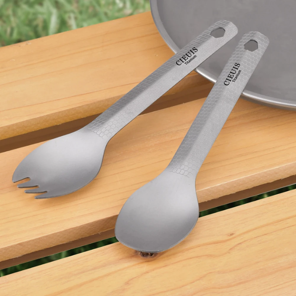 أدوات مائدة للتخييم خفيفة للغاية من التيتانيوم النقي، أدوات مائدة محمولة، خارجية، شوكة، ملعقة، سبيكة، منزل، سفر، A964 #1