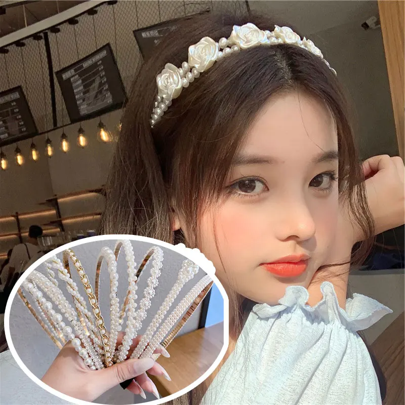 

Hot Retro Girls Hairband Women's Simple Hair Clip Fashion Korean Style Plastic Pearl Copper Bracket Headdress Hair Accessories