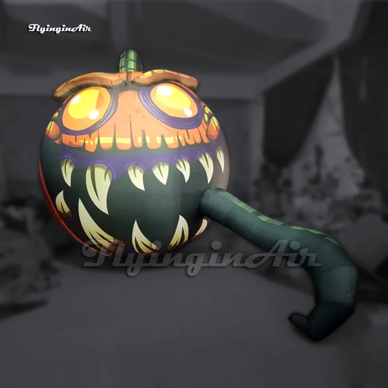 Scary Large Inflatable Jack-o-lantern Illuminated Evil Halloween Pumpkin Head Balloon With Vine For Yard Decoration