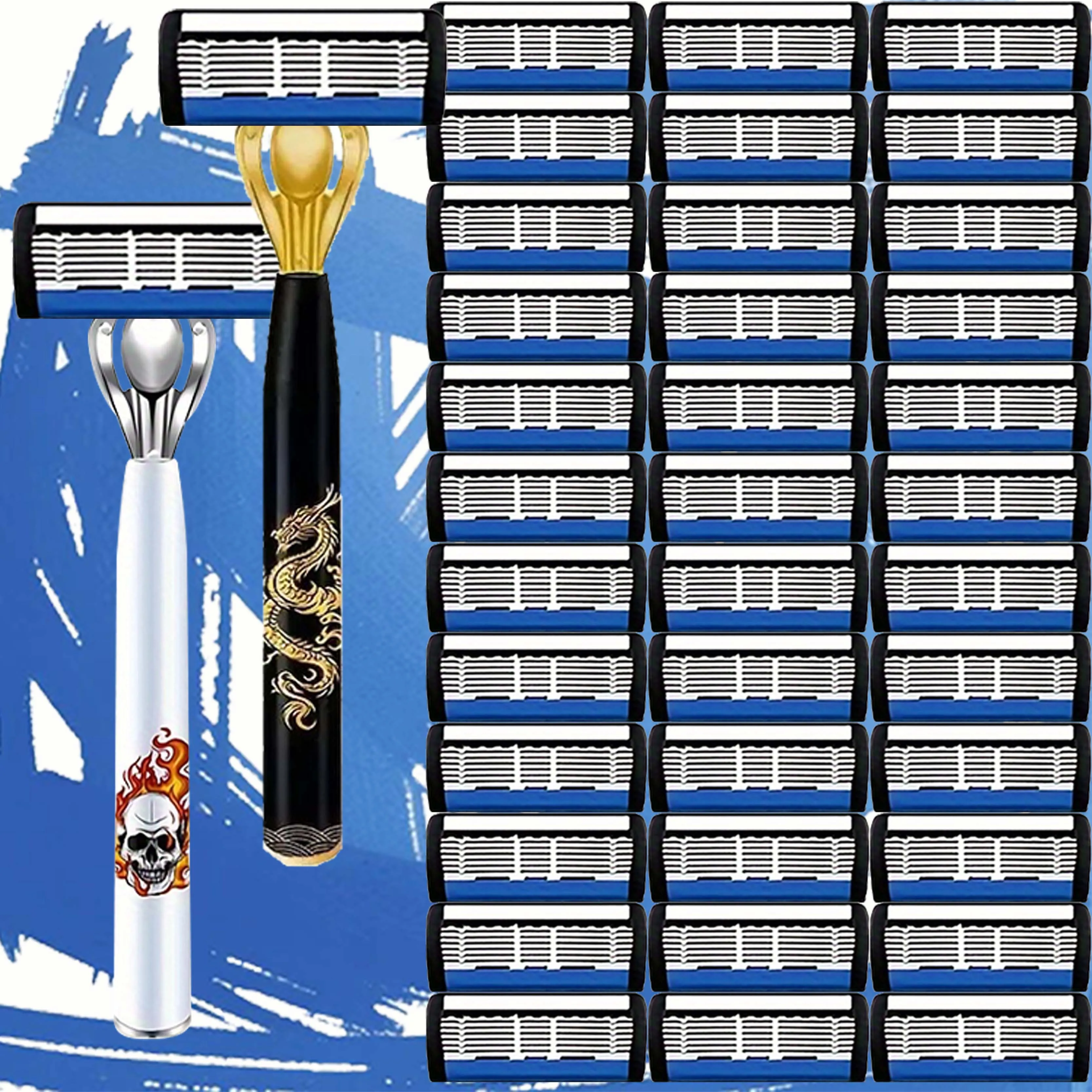 طقم ماكينة حلاقة رجالية عالية الجودة، 2 مقبض مضاد للانزلاق، 36 شفرة حادة، تصميم تقدمي، هدية مثالية للمهرجانات #1