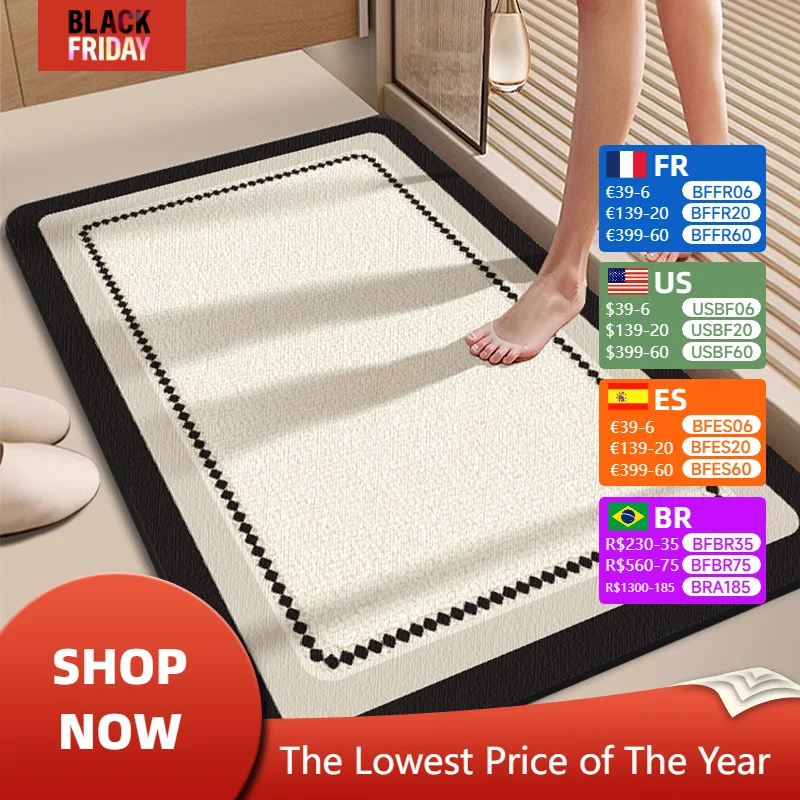 Bathroom Carept Absorbent Non-slip Bath Mat Water-absorbent Quick-drying Floor Mats Home Decoration Modern Soft Diatom Mud Rug