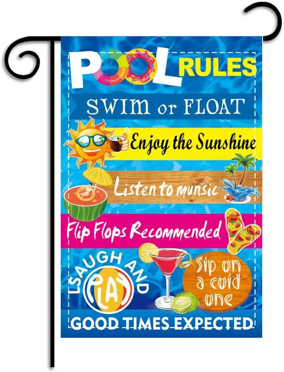 Summer Pool Garden Flag for Outside, Double Sided Pool Rules Signs, Yard Patio Deck Pool Decorations Outdoor for Swimming Pool P