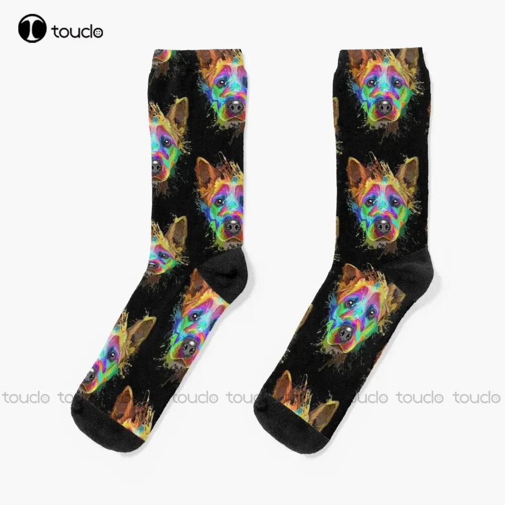 Splash arte gado cão azul heeler amante presentes meias bota meias para mulheres natal presente de ano novo presente personalizado streetwear engraçado