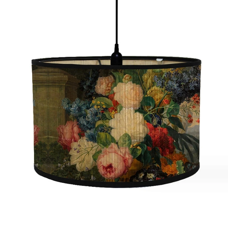 Lamp Shades Print Oval Lamp Shade 11.81X7.87Inch Vintage Lampshades For Chandeliers And Floor Lamps Flower Pattern E27