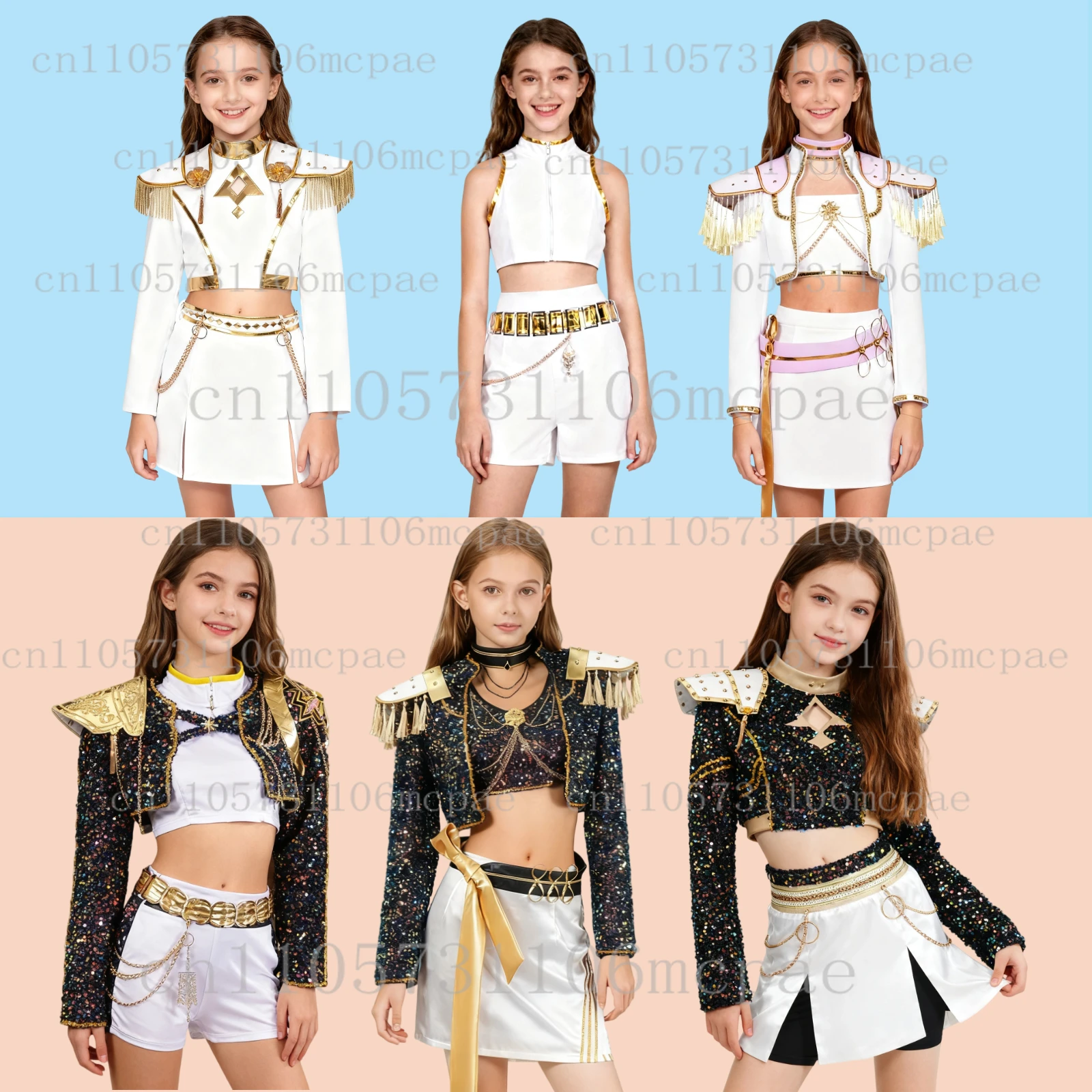 KPop شيطان الصيادين الاطفال رومي زوي ميرا تأثيري بريق زي الأبيض الزي الرسمي مجموعة هنتركس الزي للفتيات هالوين لعب الأدوار #1