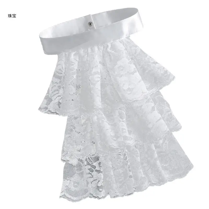 X5QE Vintage Detachable Collar Ruffled Jabot Collar Accessory for Steampunk Costume