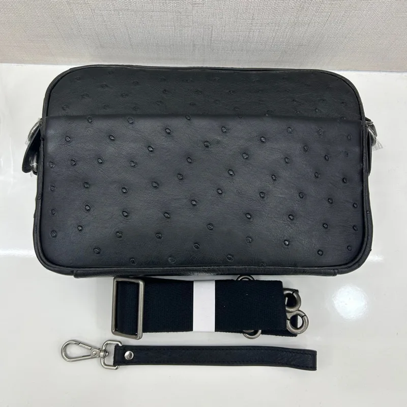 25 New Ostrich Leather Shoulder Crossbody Bag For Men's Casual Versatile Fashion Clutch Bag Genuine Leather Multifunction Bag 45
