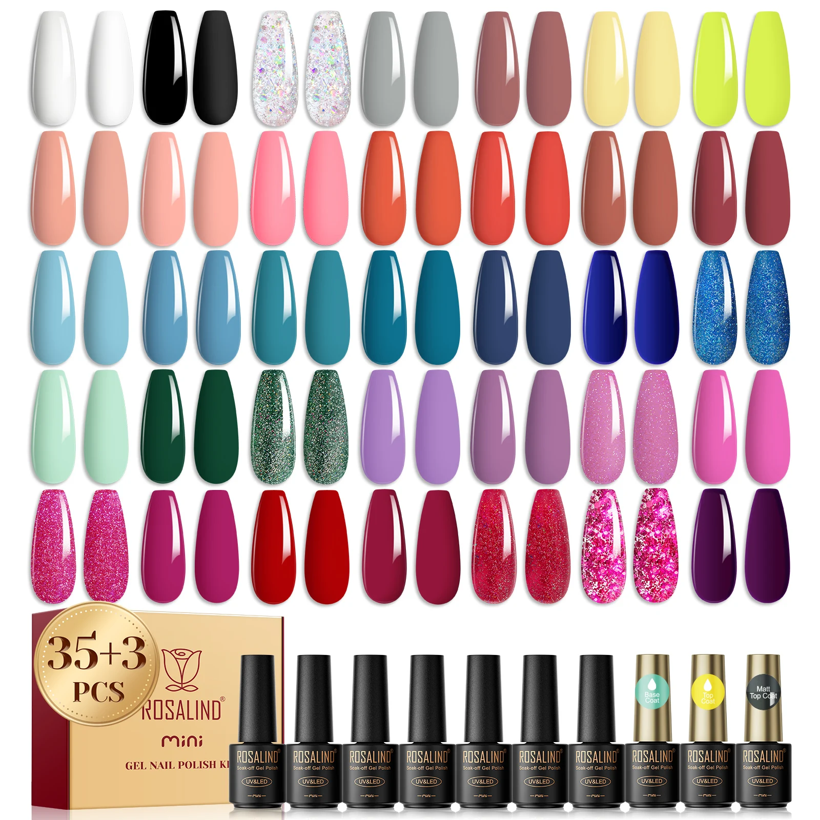 ROSALIND Mini 35 Colors Gel Nail Polish Set Soak Off Light Series Nail Hybrid Base Top Coat Semi Permanent Gel Varnishes