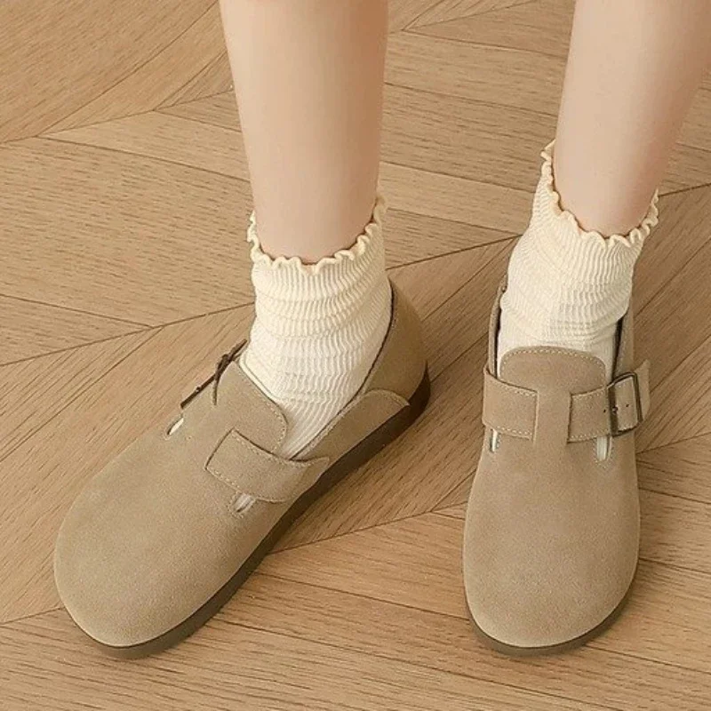 2024 Faux Suede Flat Birken Slippers Women Autumn Vintage Close Toe Mules Shoes Woman Soft Sole Cork Slides Outdoor Slippers