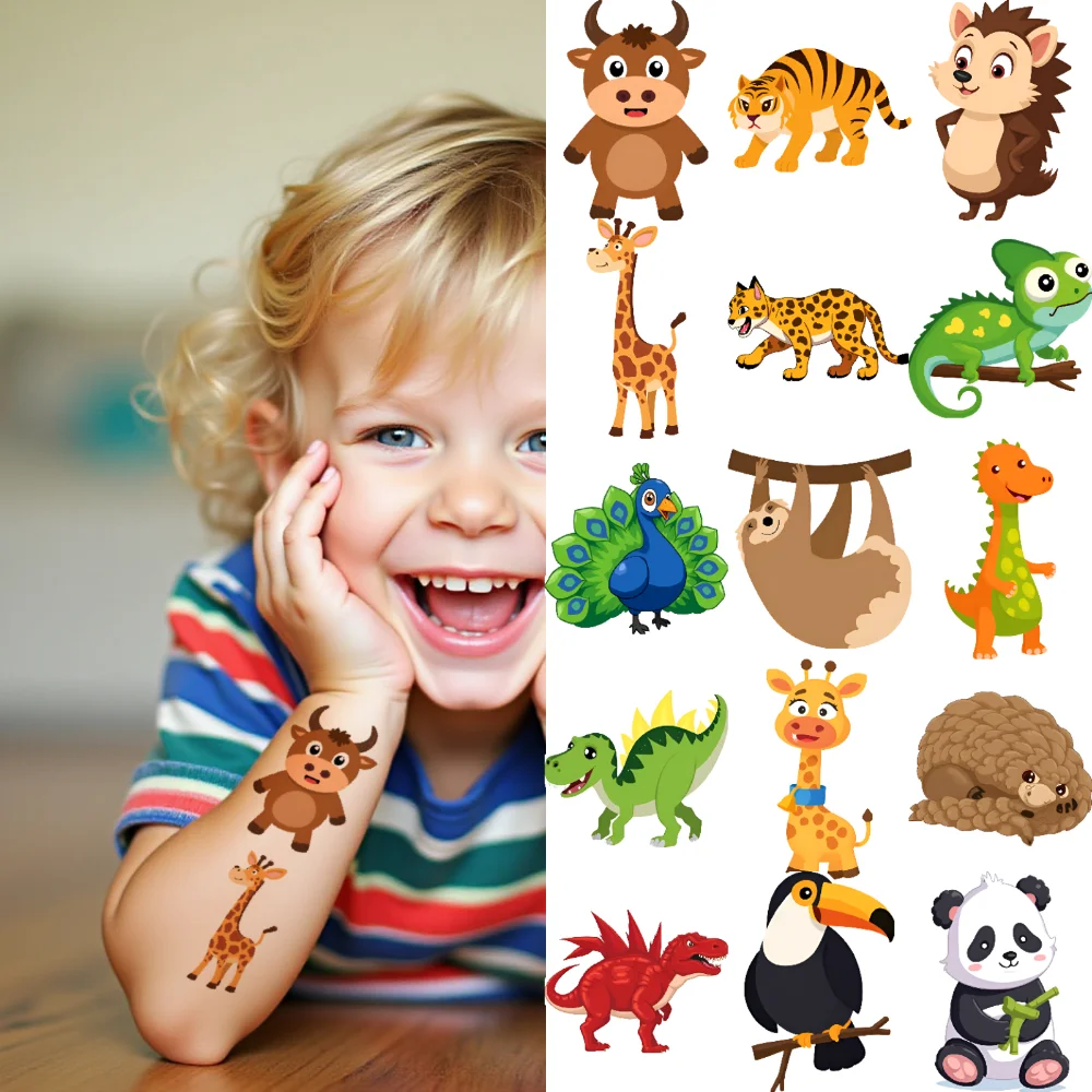 

54pcs Temporary Tattoo Parrot Cartoon Giraffe Koala Temporary Tattoo Stickers Sloth For Cheeks Arms Boys
