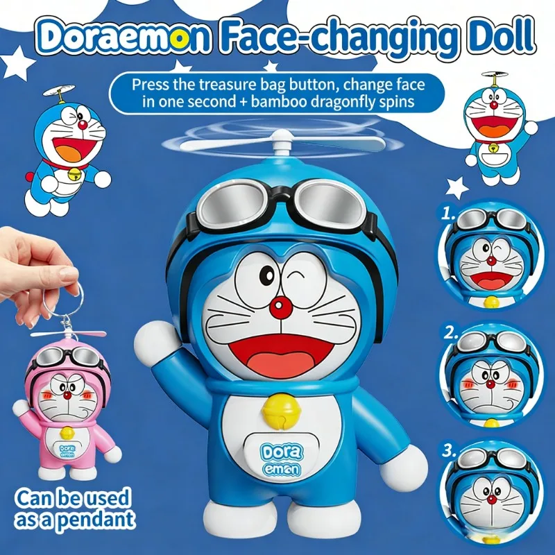 

Брелок-кукла Дораэмон с меняющимся лицом: нажми, чтобы изменить выражение, креативная игрушка-антистресс, милый кулон-подвеска для сумки