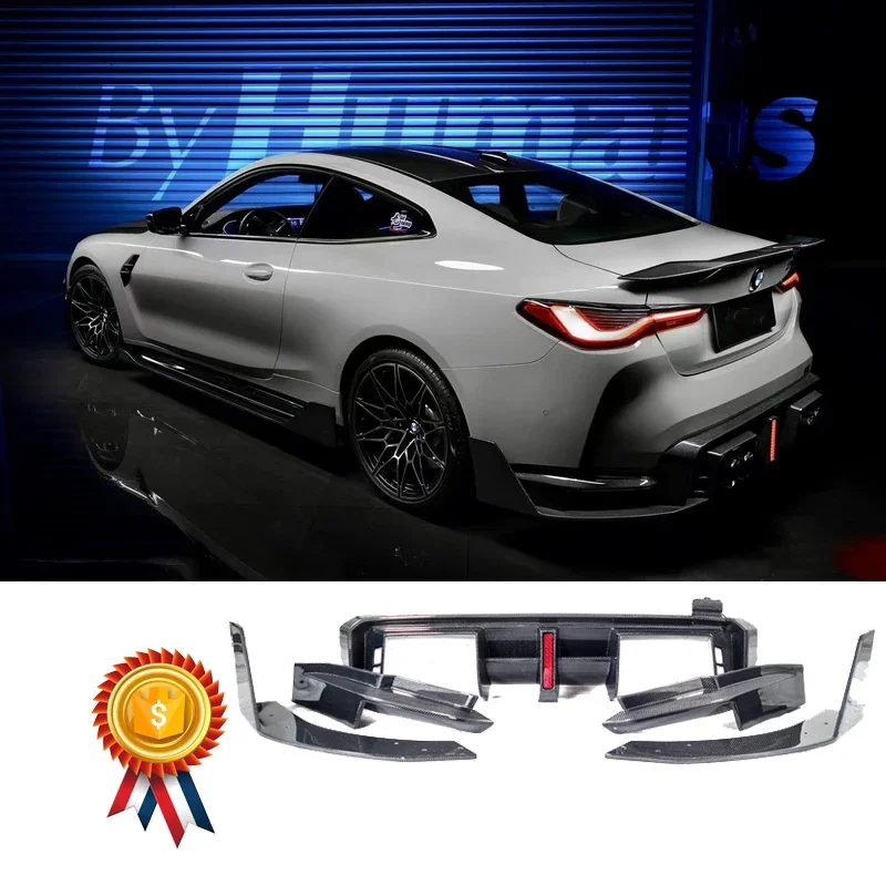 Car-Styling CF Carbon Fiber BYHM Style Rear Lip & Muffler Tips Fit For 2021-2023 BMW G82 G83 M4 Rear Diffuser