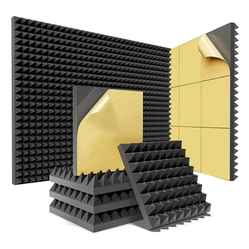 ABLJ 60 Pack Pyramid Sound Proof Foam Panels With Self-Adhesive, 12X12x2inch Acoustic Foam Panels Of High Density (Black)