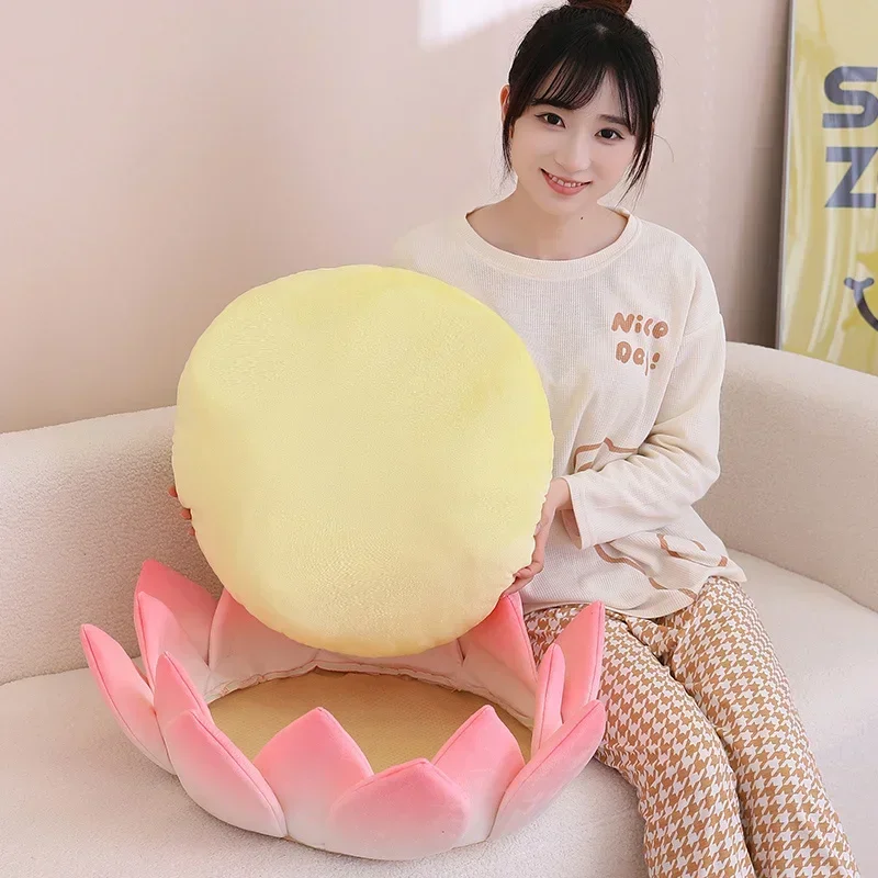 Soft Stuffed Plant Flower Toy Floor Mat Pink Lotus Flower Plush Pillow Back Cushion Bedroom Home Pillow Birthday Xmas Gifts