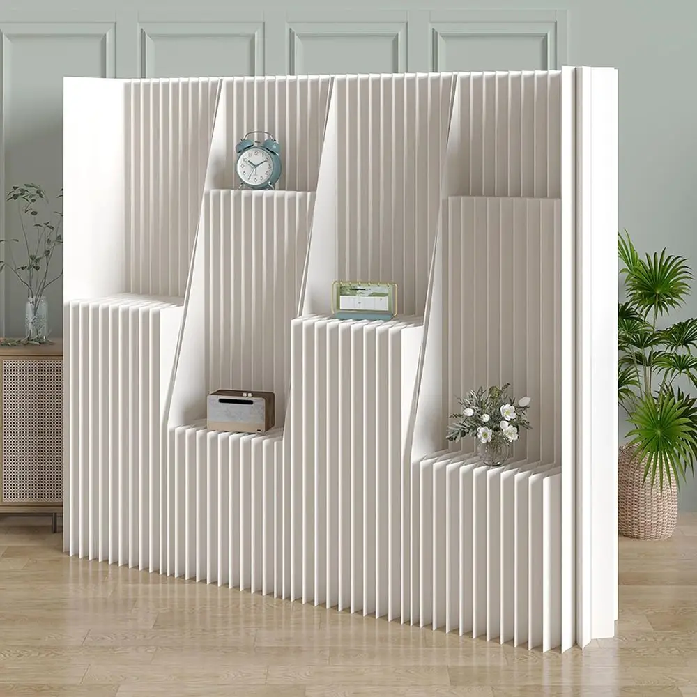 

Paper Room Divider with Shel, 16.9" Wide Stable Base, No Tools Needed olding Privacy Sn, Double Sided, Portable Partition Wall o