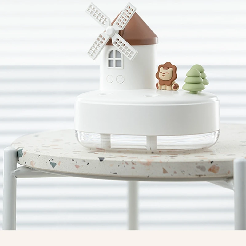 Umidificador Windmill com caixa de música e luz noturna, Mini Desktop Cute Pet Umidificador, Umidificador Névoa Fresca