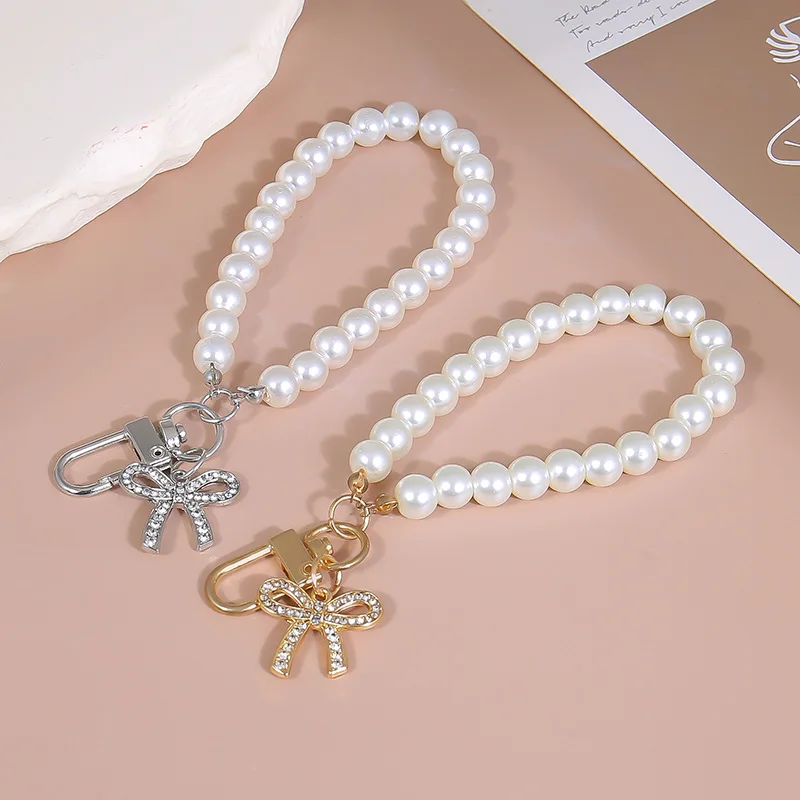 

Подвеска для чехла телефона, цепочка-подвеска в форме банта со стразами, цепочка для сумки с имитацией жемчуга, короткая цепочка, подвеска для сумки