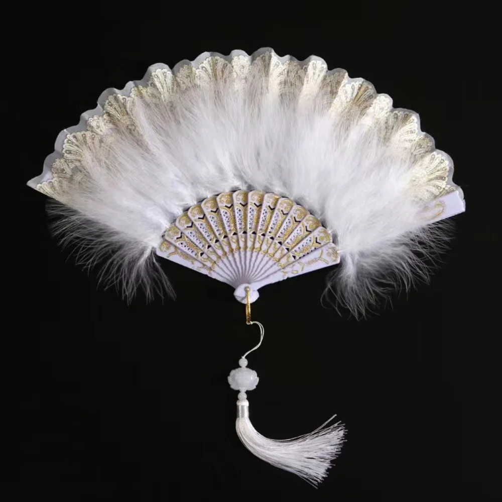 

Элегантный винтажный веер с кружевом, реквизит для фотосъемки, белый меховой складной веер, разноцветные аксессуары в китайском стиле для ханьфу