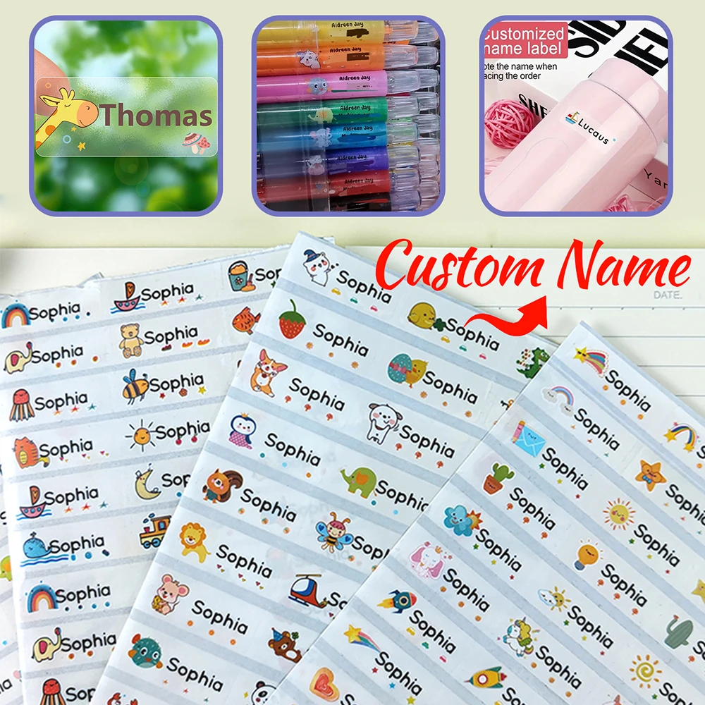 

Наклейка с именем по индивидуальному заказу, водонепроницаемая персонализированная этикетка для детской бутылки, школьные канцелярские принадлежности, различные формы