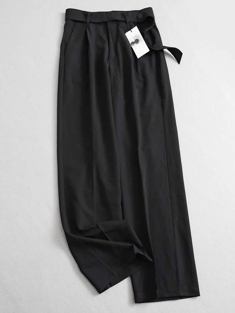 

Slimming Straight Leg Suit Pants Women's High Waist Trousers Long Length Drapey Wide Leg Casual Pants Elegant Simple Style