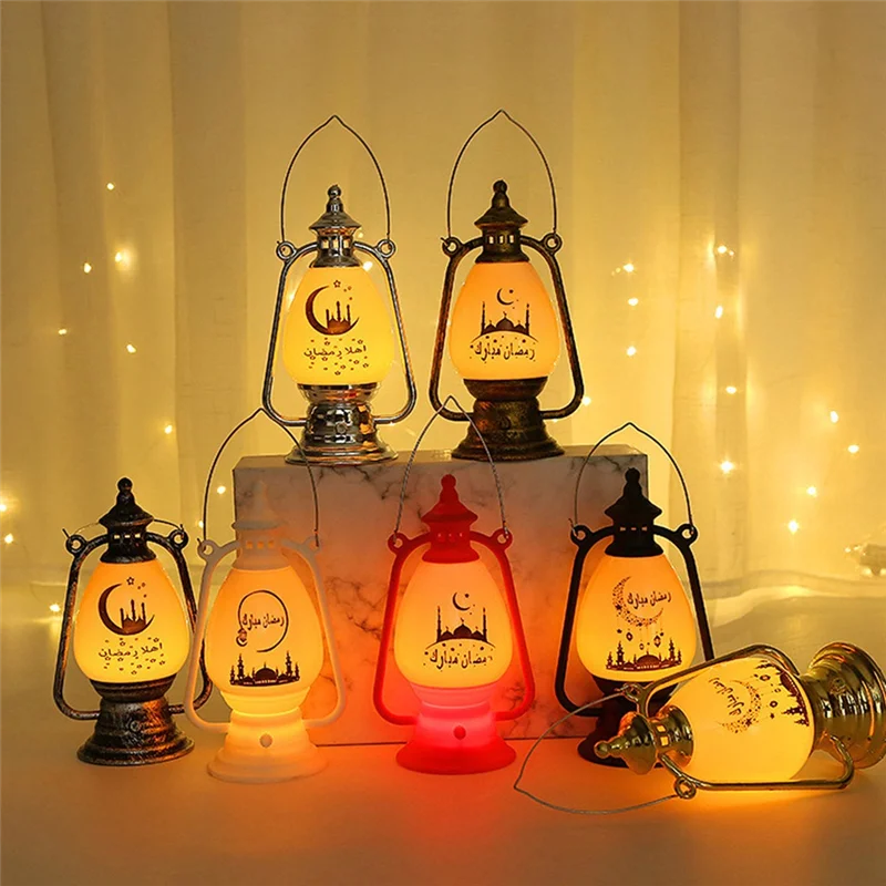 A14M 7Pcs Vintage Eid Mubarak Hurricane Lamp Ramadan Kareemcoal Oil Windproof Decorative Lights Home Festival Ornament