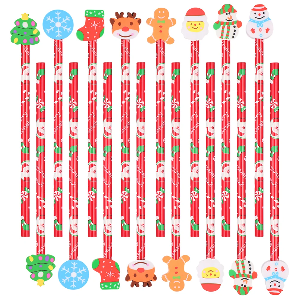 24pcs Christmas Pencils Wood Pencils Xmas Eraser Pencils Christmas Stationery Pencil sketch pencils multi-function pencils