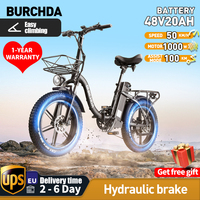 BURCHDA R8S1000W FoldingElectricBike Adult 48V20Ah Lithium BatteryCity CommuterEbike 4.0 FatTire 20'' Powerful MotorFatbike