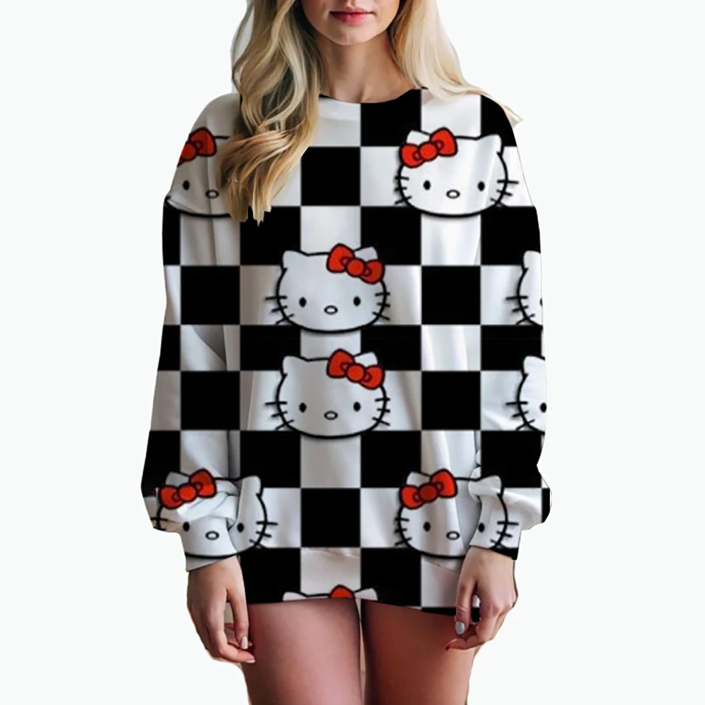 HELLO KITTY Shirt For Women Tid Dye Long Sleeve Shirts Autumn Hoodies Sweatshirts Casual Loose Pullover Sweatshirt Blouses Tops