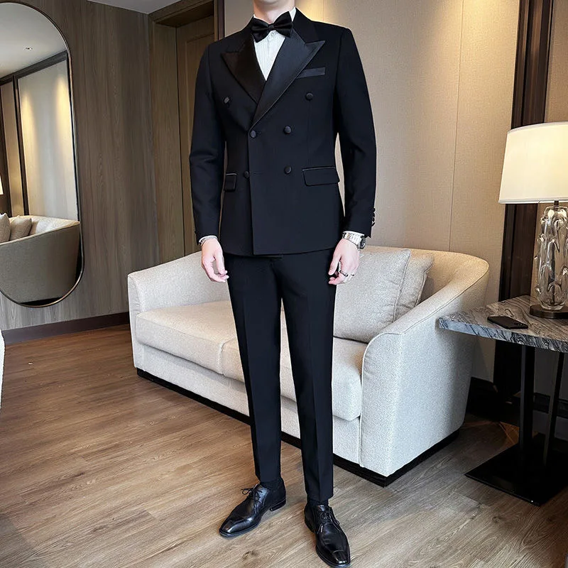 71 traje de novio para hombre, traje de boda de estilo coreano, chaqueta informal de negocios con doble botonadura