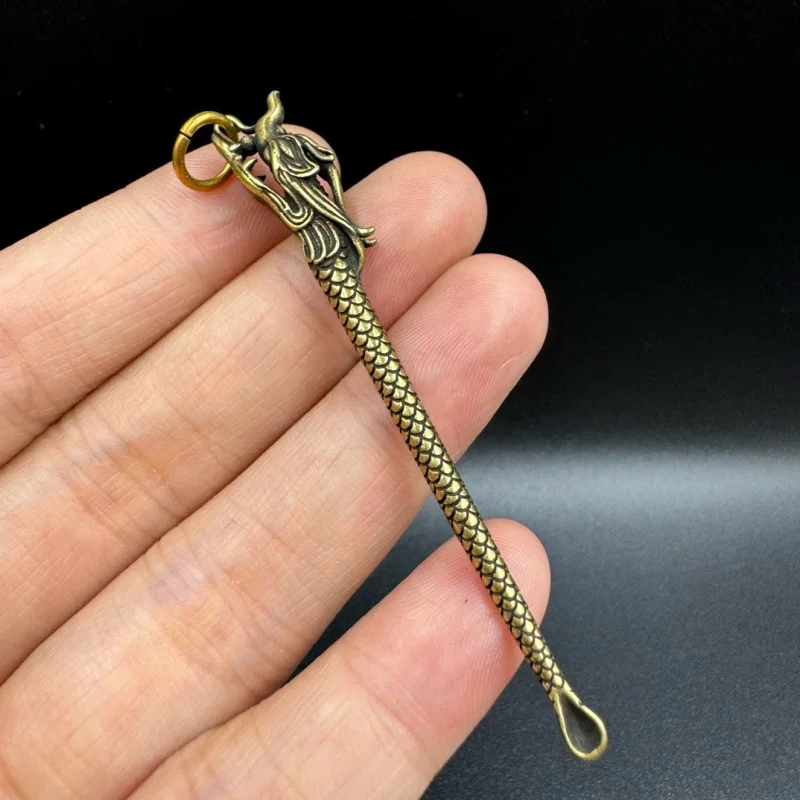Brass Pick Craft Ear Spoon Creative Keychain Pendant Personality Small Copperware Birthday Gift Hanging Decoration Accessory