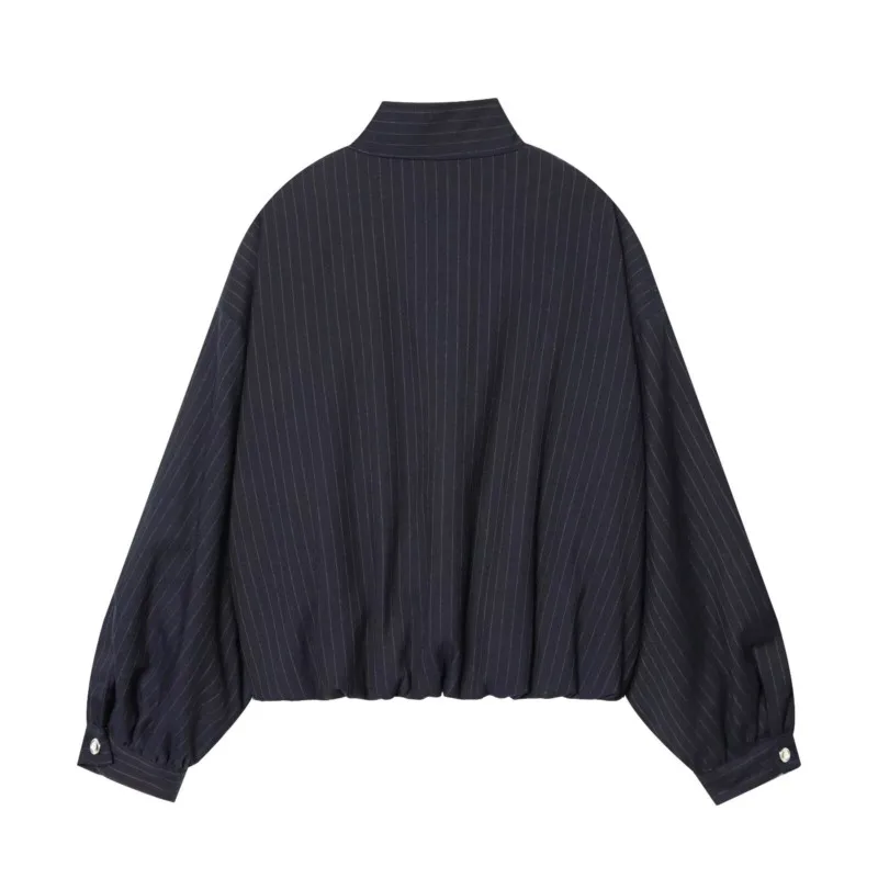 NERHEFZ Giacca da pilota gessata da donna Moda Colletto rialzato Giacche a maniche lunghe Cappotti vintage casual Top larghi femminili