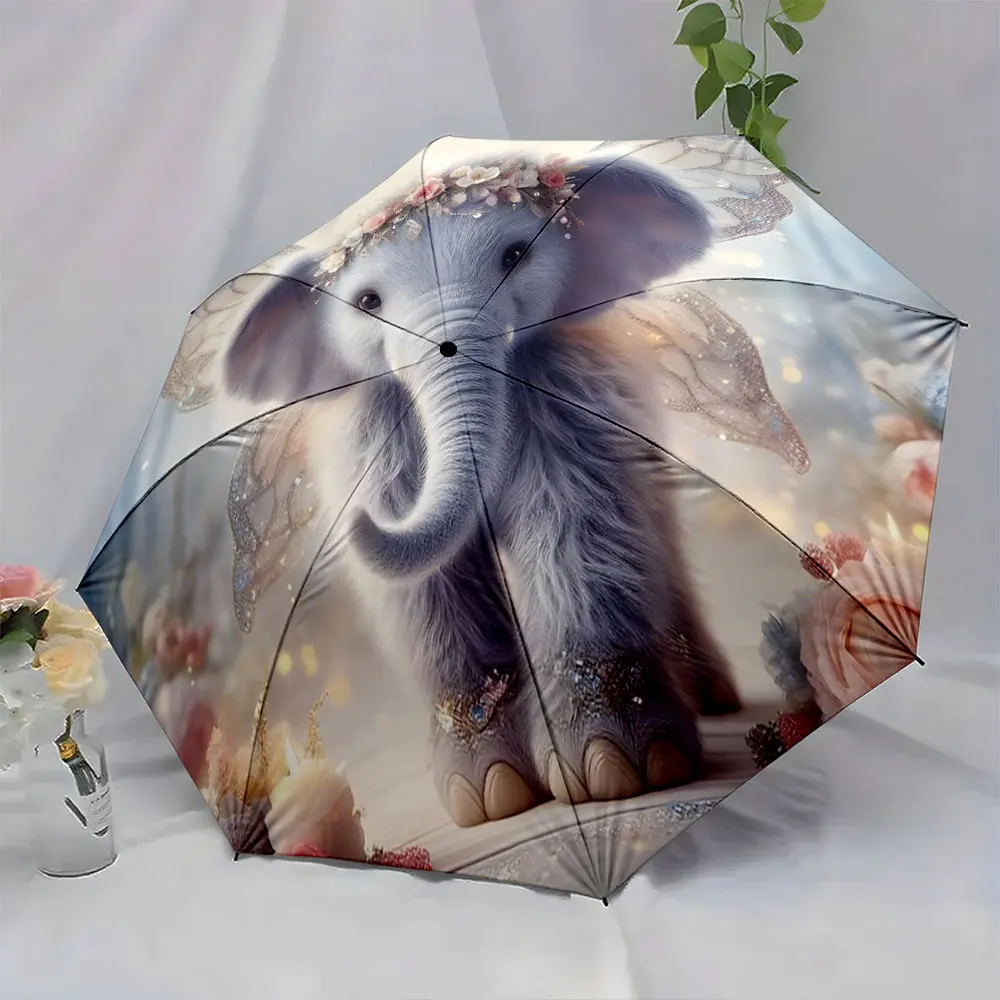 1PC Cute Elephant Design on Umbrella Print 8 Iron Ribs Folding Umbrella Auto-Open Fashion Sunshade