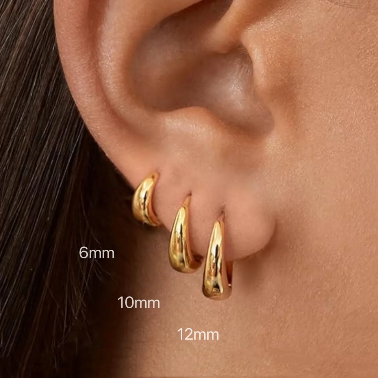 Pendientes de aro Huggie minimalistas de acero inoxidable para mujer, Color dorado, círculo redondo pequeño, 6mm, 10mm, 12mm, Punk, Unisex, Rock, 1