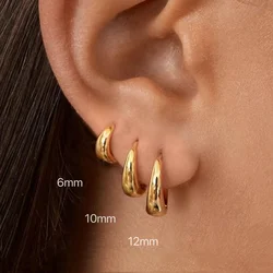 Pendientes de aro Huggie minimalistas de acero inoxidable para mujer, Color dorado, círculo redondo pequeño, 6mm, 10mm, 12mm, Punk, Unisex, Rock, 1 par