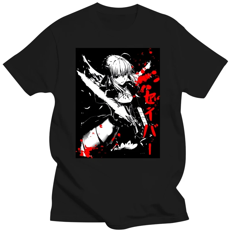 Fate - Saber Print Cotton Funny T Shirts Fate Stay Night Men Fashion Cotton Tshirt Anime Tees Harajuku Streetwear