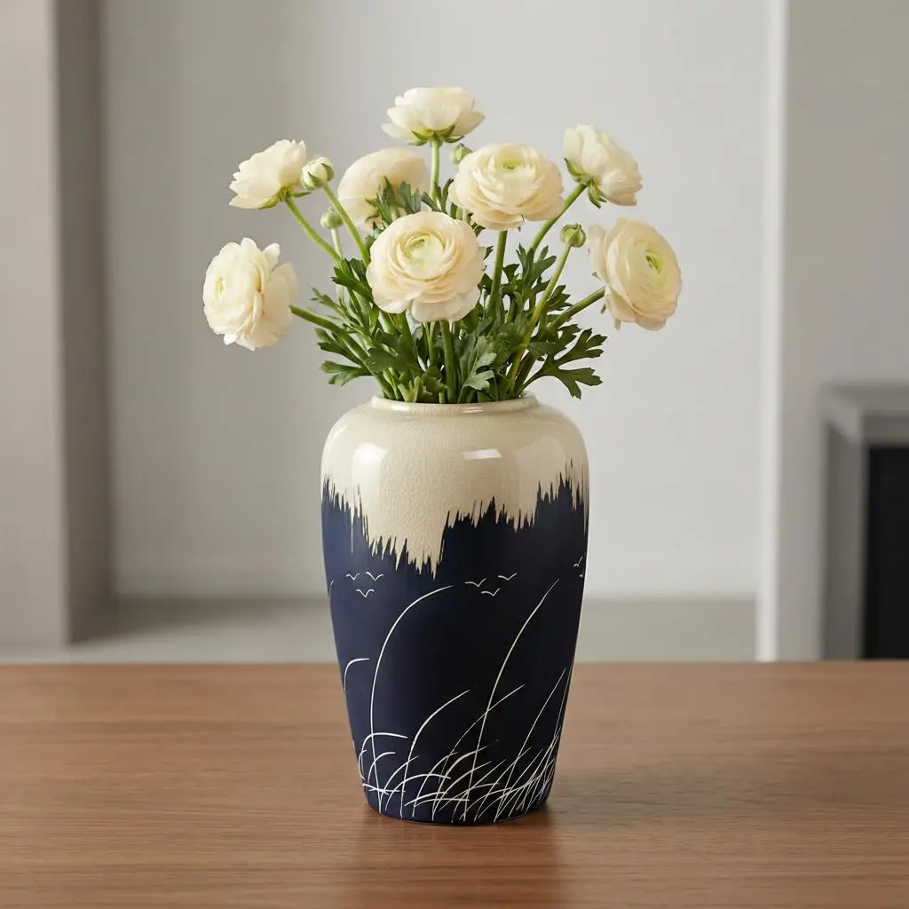 Modern Ceramic Vase for Pampas Grass, 8 Inch Farmhouse Home Decor Centerpiece, Kitchen Table & Living Room Shelf, Customized