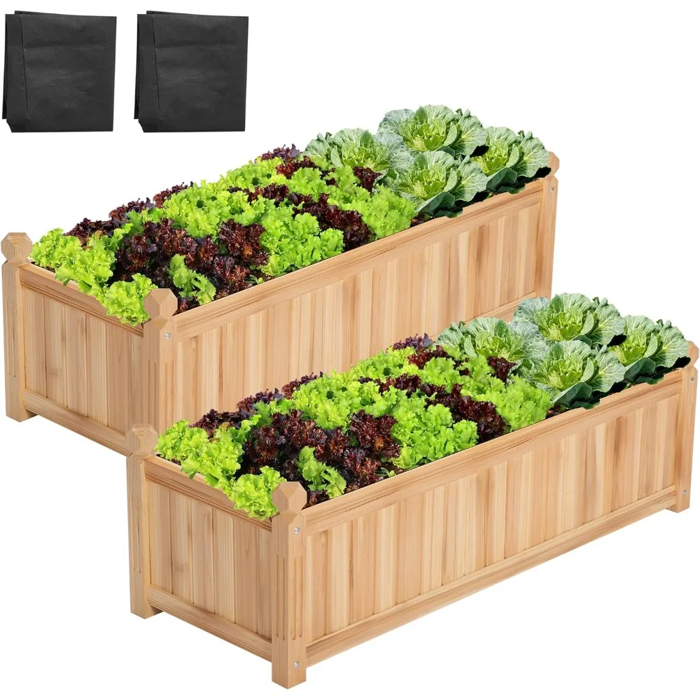 

Outdoor Wood Planter Box with Screwdriver and a Liner for Garden, Balcony, Backyard and Outdoors, 43.5 x 16 x 14 Inches 2Pcs