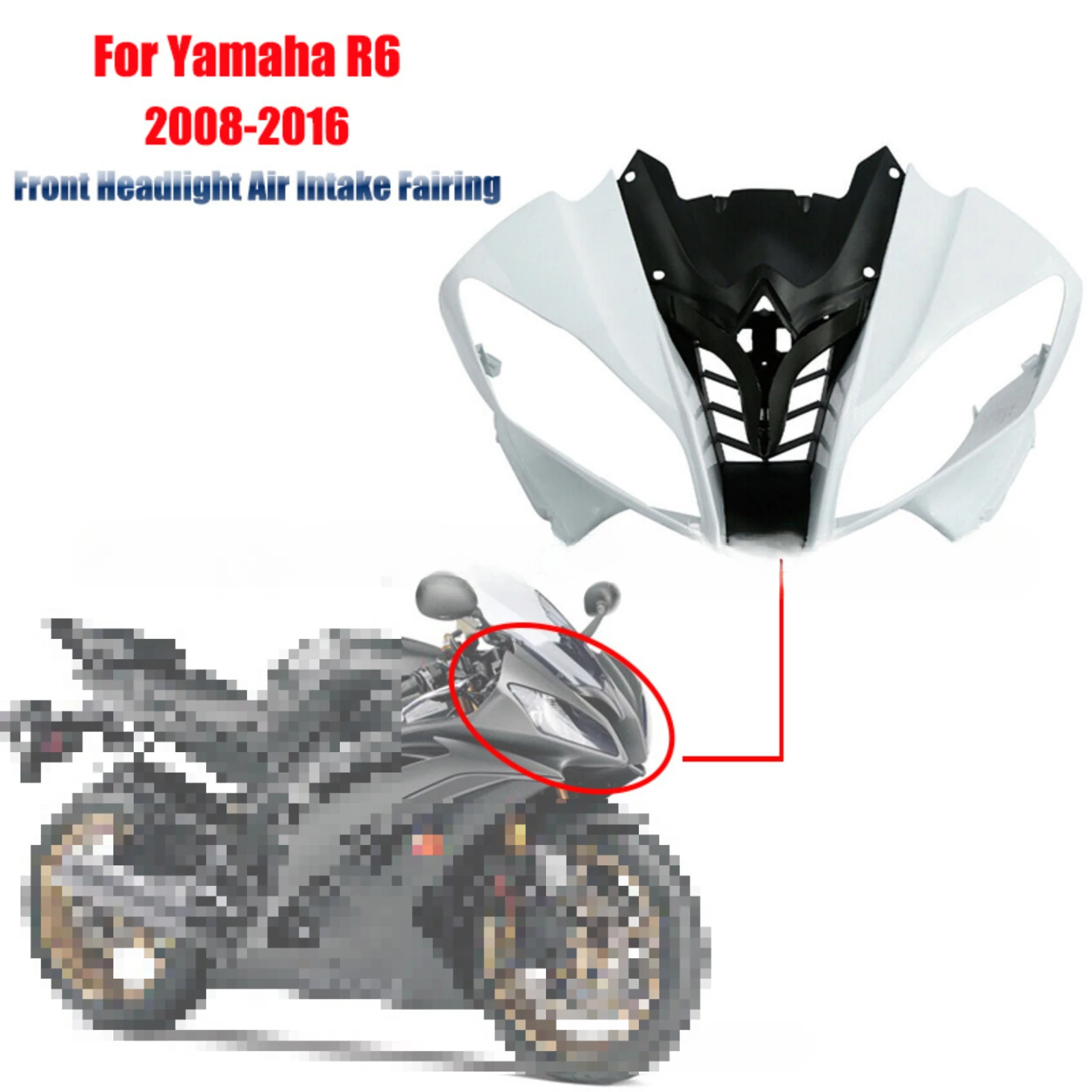 

For Yamaha YZF R6 ABS 2008-2014 2015 2016 Motorcycle Front Upper Nose Fairing Cover Headlight Top Cowl Large Lampshade