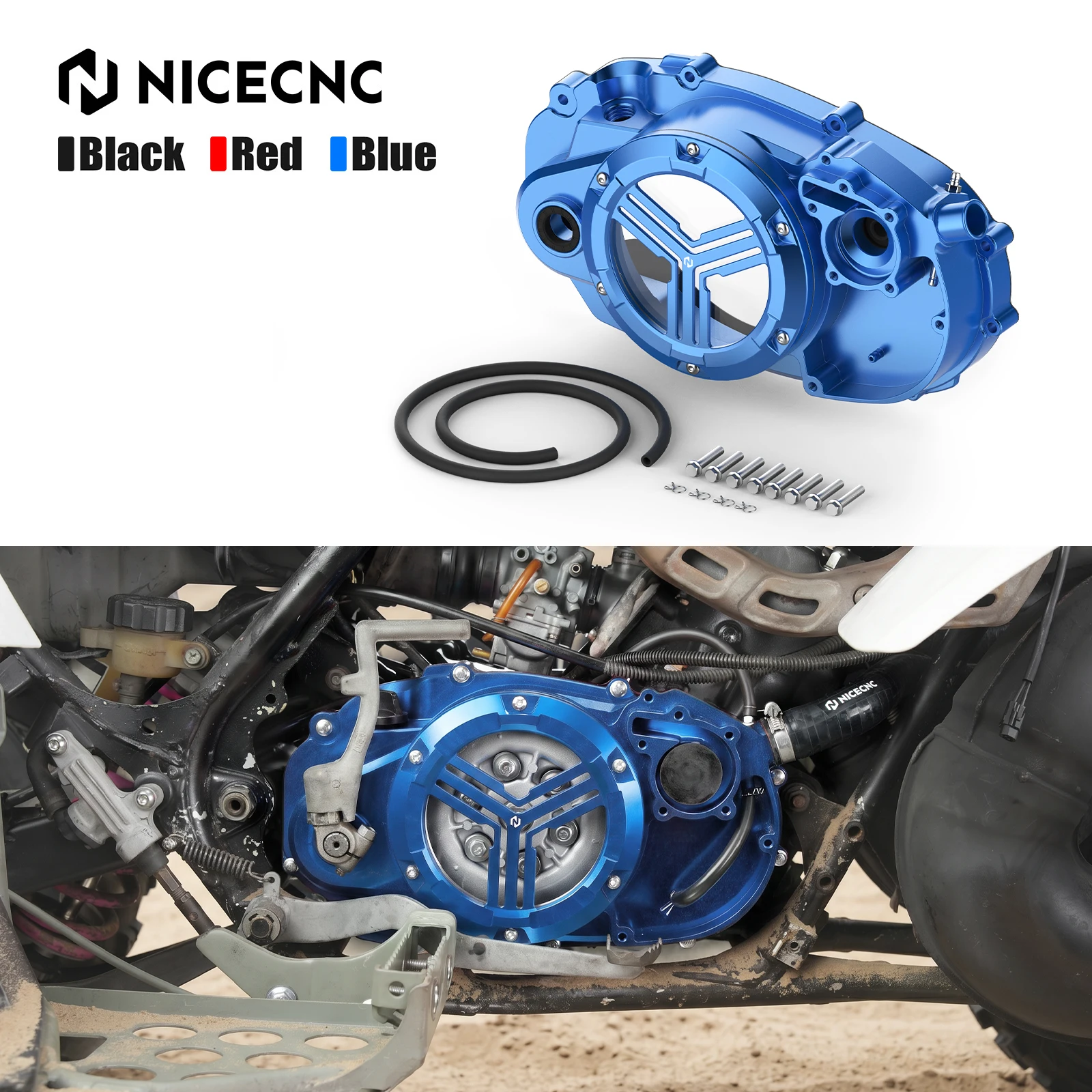 NICECNC Für Yamaha Banshee 350 ATV Kupplungsdeckel aus Aluminiumlegierung für YFZ350 1987-2006, transparentes Fenster, ersetzt 2GU-15421-00-00