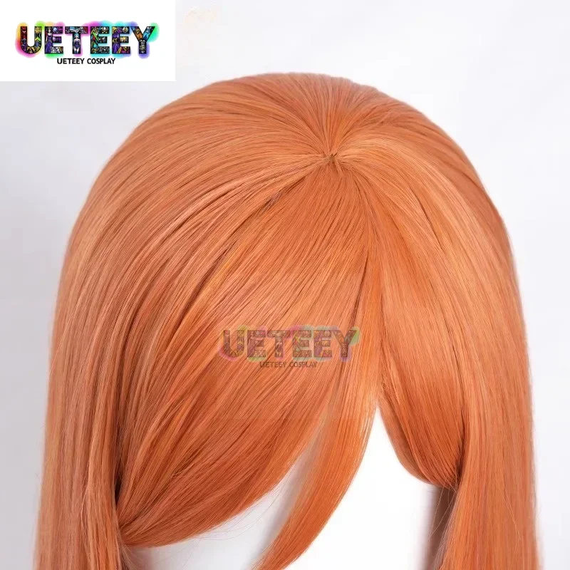 UETEEY COS 애니메이션 블리치 이노우에 오리히메 코스프레 의상 헤어 헤드웨어 슈퍼 롱 오렌지 만화 가발 썸네일 3