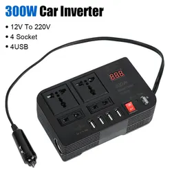 Overload Protection Car Inverter 4 AC Sockets 4 USB Ports ON/OFF Switch With Fuse 300W DC 12V to AC 220V Converter Power Adapter