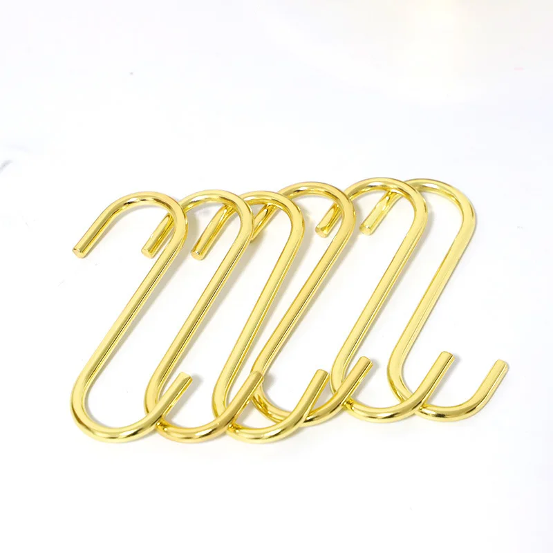Multi-function Railing S Hanger Hook, S-Shape Hook, Clasp Holder Hooks, Hanging Storage Tool, Kitchen and Bedroom, Gold, 10PCs