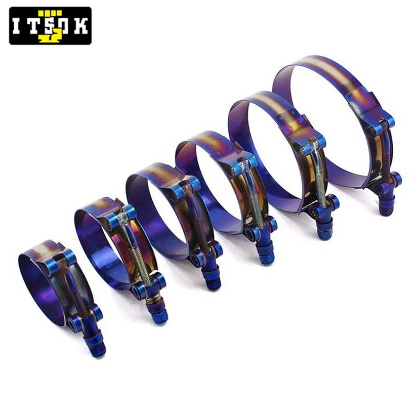 Hose Clamp T-Bolt High Quality Stainless Steel Burnt Titanium Blue Adjustable Pipe Fix Clip Kit 1.75