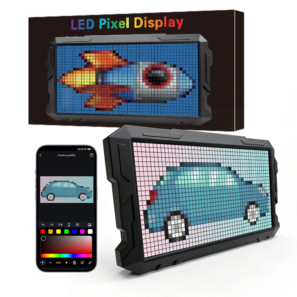 Led Pixel Screen App Sends Diy Holiday Gifts Tabletop Photo Frame Full Color Display Cyberpunk Cool Mecha