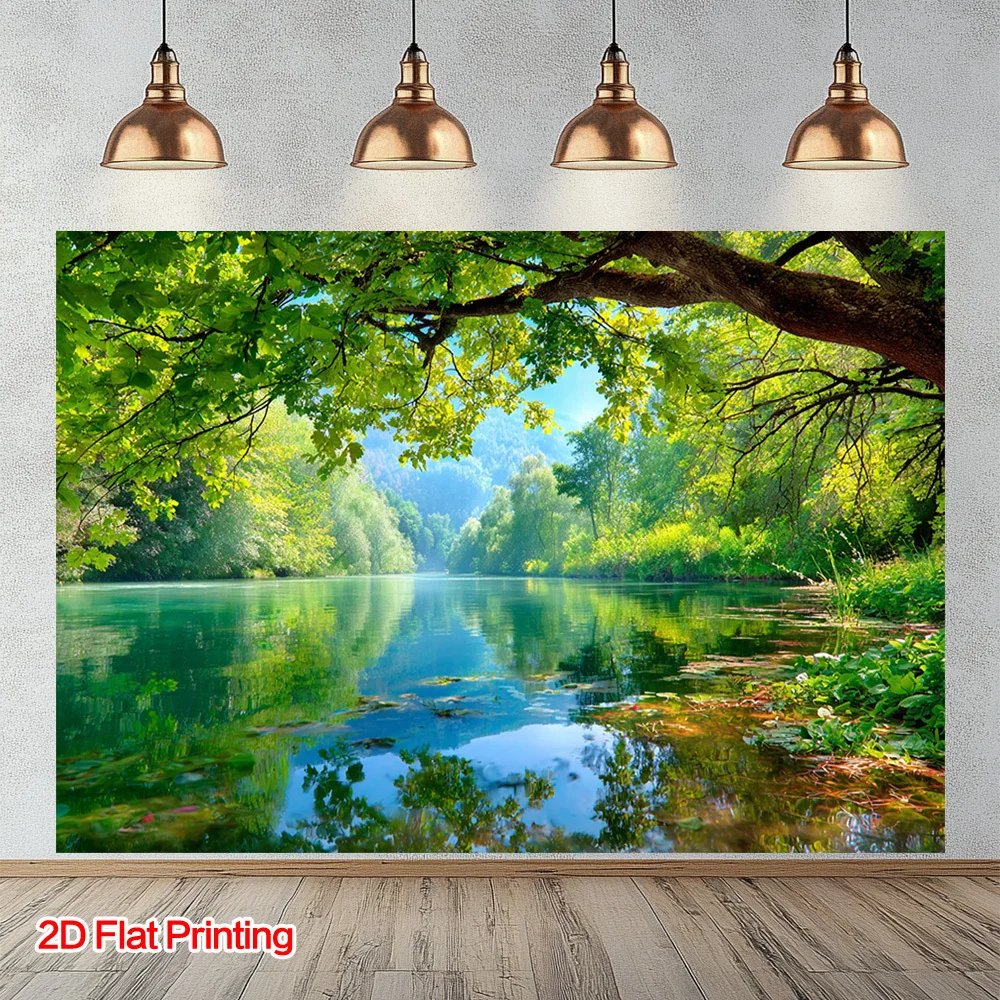 Beautiful Nature Landscape Wall Art Forest River Scene Tapestry Poster Aesthetic Green Decor for Living Room Bedroom Home