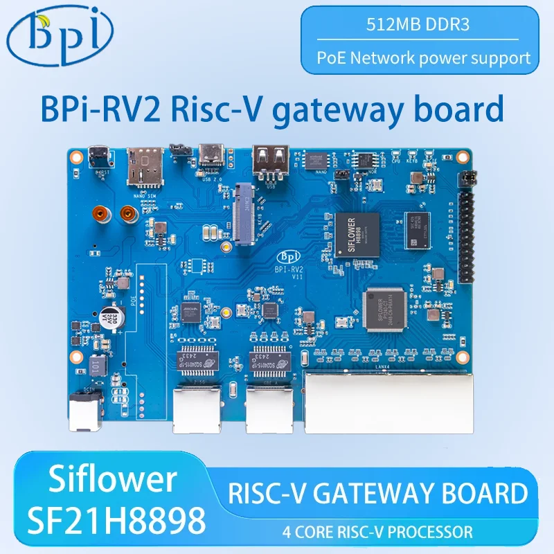 

Banana Pi BPI-RV2 Siflower SF21H8898 4-ядерный процессор RISC-V 512 МБ DDR3 SPI NOR Flash RTC Risc-V Gateway Dev Board
